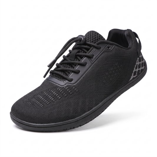Oakmere Linden black wide-toe walking shoe with elastic toggle on white