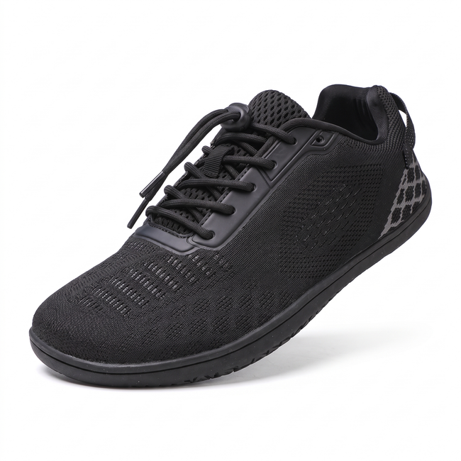 Oakmere Linden black wide-toe walking shoe with elastic toggle on white