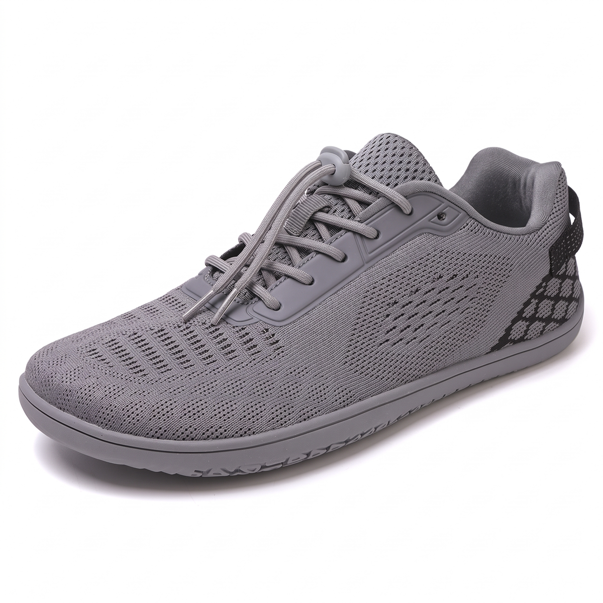 Oakmere Linden dark gray wide-toe walking shoe with elastic toggle on white